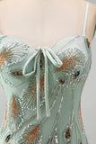 Green Bodycon Beaded Short Homecoming Dress with Lace Up Back