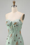 Green Bodycon Beaded Short Homecoming Dress with Lace Up Back