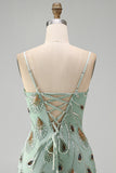 Green Bodycon Beaded Short Homecoming Dress with Lace Up Back