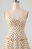 A-Line Champagne Sequins Tiered Ruffled Keyhole Lace Up Back Homecoming Dress