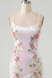 Sparkly White Floral Sequins Lace Up Back Short Homecoming Dress with Slit