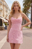 Yellow Bodycon Ruched Spaghetti Straps Floral Embroidery Homecoming Dress