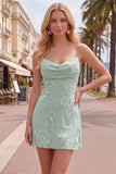Yellow Bodycon Ruched Spaghetti Straps Floral Embroidery Homecoming Dress