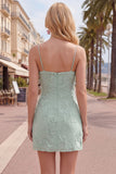Yellow Bodycon Ruched Spaghetti Straps Floral Embroidery Homecoming Dress