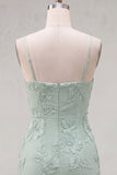 Yellow Bodycon Ruched Spaghetti Straps Floral Embroidery Homecoming Dress