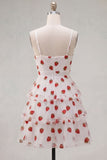A-Line Pink Keyhole Tiered Ruffled Spaghetti Straps Ruched Homecoming Dress