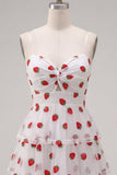 A-Line Pink Keyhole Tiered Ruffled Spaghetti Straps Ruched Homecoming Dress