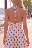 A-Line Pink Halter Neck Printed Ruffled Short Homecoming Dress