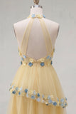 Apricot Halter Neck A-Line Tiered Ruffled Short Homecoming Dress with 3D Flowers