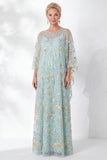 Navy Sheath Floral Round Neck Embroidered Mother Of the Bride Dress