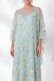 Navy Sheath Floral Round Neck Embroidered Mother Of the Bride Dress
