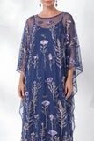 Navy Sheath Floral Round Neck Embroidered Mother Of the Bride Dress