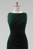 Dark Green Velvet Bateau Neck Ruched Mermaid Long Mother of the Bride Dress with Slit