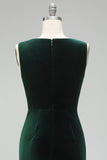 Dark Green Velvet Bateau Neck Ruched Mermaid Long Mother of the Bride Dress with Slit
