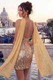 Gold Strapless Sequins Bodycon Short Homecoming Dress with Slit