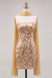 Gold Strapless Sequins Bodycon Short Homecoming Dress with Slit