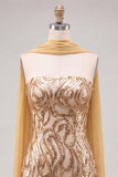Gold Strapless Sequins Bodycon Short Homecoming Dress with Slit