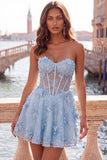 Pink Sheer Corset Floral A-Line Sweetheart Lace Up Back Homecoming Dress with Beading