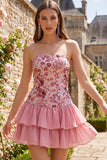 Light Green Strapless A-Line Tiered Sequins Ruffle Short Homecoming Dress