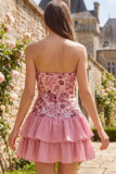 Light Green Strapless A-Line Tiered Sequins Ruffle Short Homecoming Dress