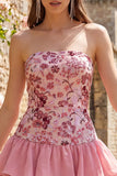 Light Green Strapless A-Line Tiered Sequins Ruffle Short Homecoming Dress