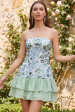 Light Green Strapless A-Line Tiered Sequins Ruffle Short Homecoming Dress