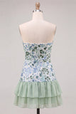 Light Green Strapless A-Line Tiered Sequins Ruffle Short Homecoming Dress