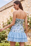 Light Green Strapless A-Line Tiered Sequins Ruffle Short Homecoming Dress