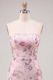 Strapless Pink A-Line Floral Sequins Short Homecoming Dress