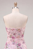 Strapless Pink A-Line Floral Sequins Short Homecoming Dress