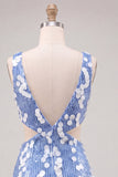 Blue Sequins V-Neck Tight Cut Out Homecoming Dress