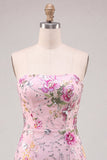 Pink Bodycon Strapless Floral Sequins Homecoming Dress