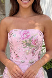 Pink Bodycon Strapless Floral Sequins Homecoming Dress