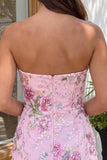 Pink Bodycon Strapless Floral Sequins Homecoming Dress