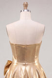 Gold Metallic Sweetheart A-Line Beaded Homecoming Dress with Bow