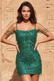 Cold Shoulder Dark Green Sequins Bodycon Short Homecoming Dress with Fringes