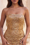 Strapless Burgundy Bodycon Fringed Short Homecoming Dress with Sequins