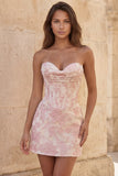 Sweetheart Red Corset Bodycon Floral Ruched Short Homecoming Dress