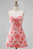 Sweetheart Red Corset Bodycon Floral Ruched Short Homecoming Dress