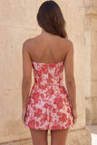 Sweetheart Red Corset Bodycon Floral Ruched Short Homecoming Dress