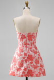 Sweetheart Red Corset Bodycon Floral Ruched Short Homecoming Dress