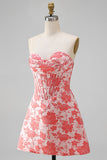 Sweetheart Red Corset Bodycon Floral Ruched Short Homecoming Dress