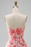 Sweetheart Red Corset Bodycon Floral Ruched Short Homecoming Dress
