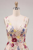 Fuchsia Flower V-Neck Sequins A-Line Short Homecoming Dress