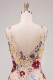 Fuchsia Flower V-Neck Sequins A-Line Short Homecoming Dress