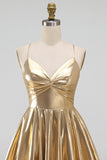 Gold A-Line Metallic Tiered Spaghetti Straps Short Homecoming Dress
