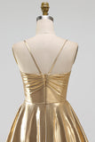 Gold A-Line Metallic Tiered Spaghetti Straps Short Homecoming Dress