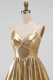 Gold A-Line Metallic Tiered Spaghetti Straps Short Homecoming Dress