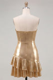 Sweetheart Fuchsia A-Line Metallic Ruched Tiered Short Homecoming Dress