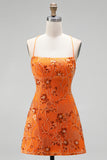 A-Line Red Sequins Lace Up Back Spaghetti Straps Short 80s Homecoming Dress